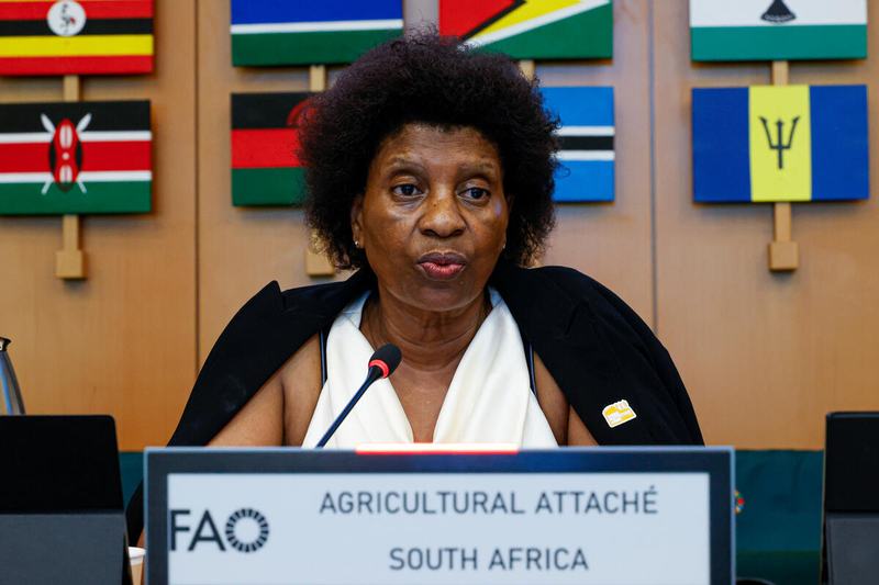 Jemina Moeng, South Africa's Agriculture Attaché to the UN Agencies in Rome, stresses the importance of data, local governance and sustained investment in social safety nets. Photo: ©FAO/Pier Paolo Cito
