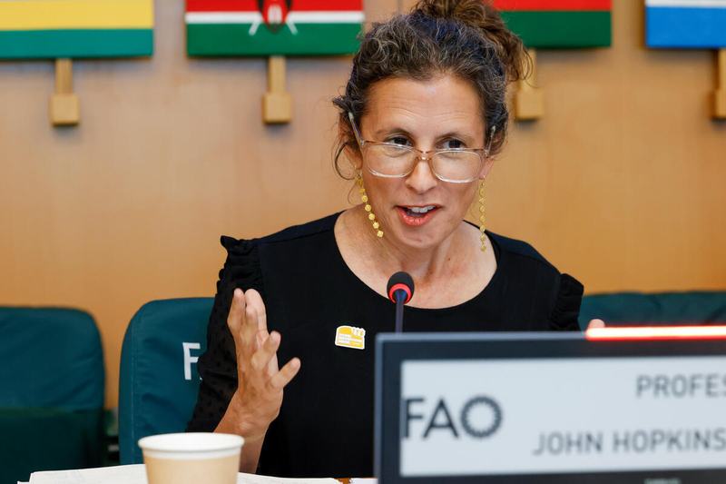 Jessica Fanzo, Professor of Climate and Food Policy at Johns Hopkins University and Co-chair of the Executive Committee of the Scaling Up Nutrition Movement, speaks to the food systems implications of the report as a shift towards radical intentionality. Photo: ©FAO/Pier Paolo Cito