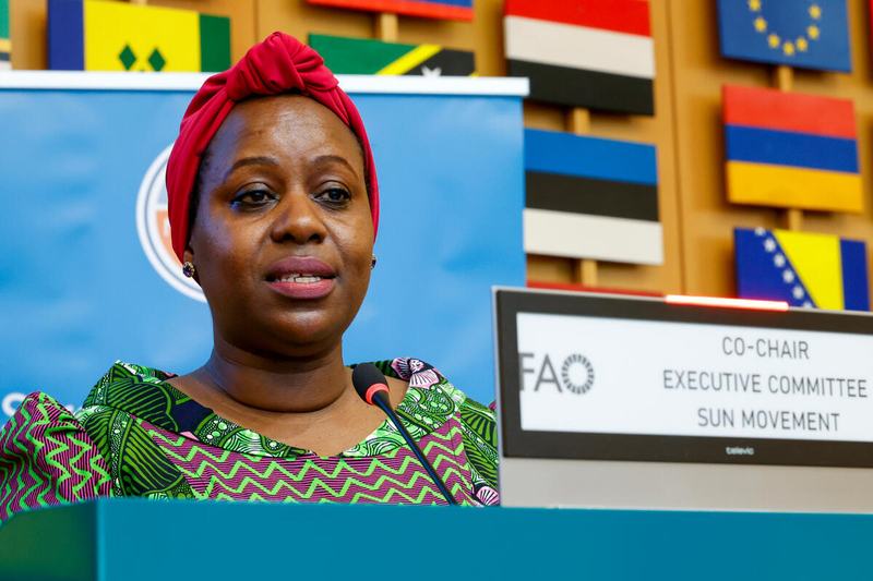 Neema Lugangira, Co-Chair Executive Committee of Scaling Up Nutrition Movement, former Tanzania Member of Parliament, Secretary-General of Women Political Leaders, and United Against Malnutrition and Hunger Expert Adviser, delivers the keynote address. Photo: ©FAO/Pier Paolo Cito
